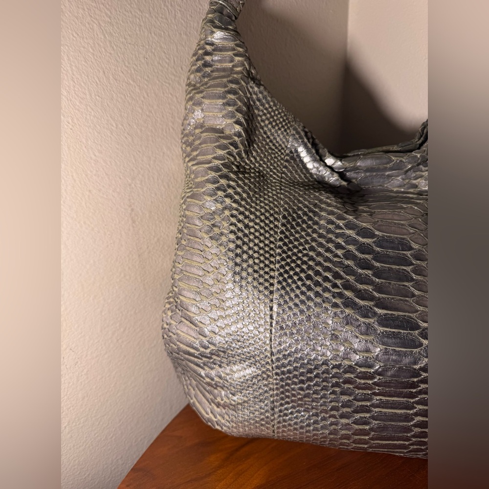 Devi Kroell Silver Python Snakeskin Leather Hobo … - image 4